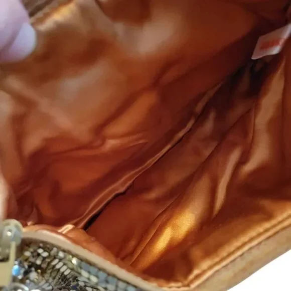 Vintage Gold Mesh Beaded Purse Made in Hong Kong Satin Interior - Picture 4 of 5